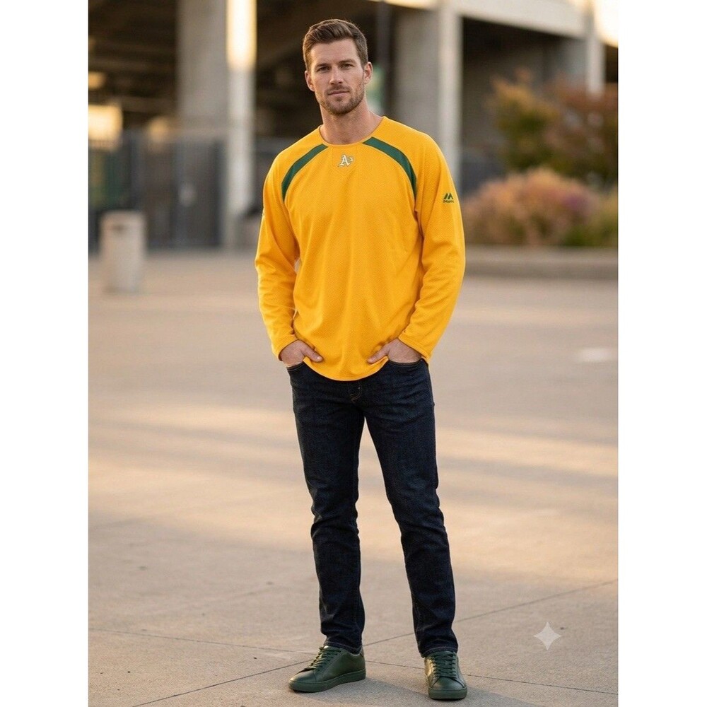 Majestic Oakland Athletics Cooperstown Fleece Jersey Pullover Gold NWT Men's XL